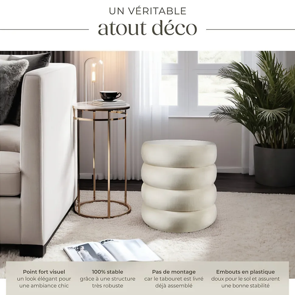 Tabouret avec espace de rangement rond 42 x 42 x 47 cm