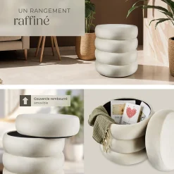 Tabouret avec espace de rangement rond 42 x 42 x 47 cm