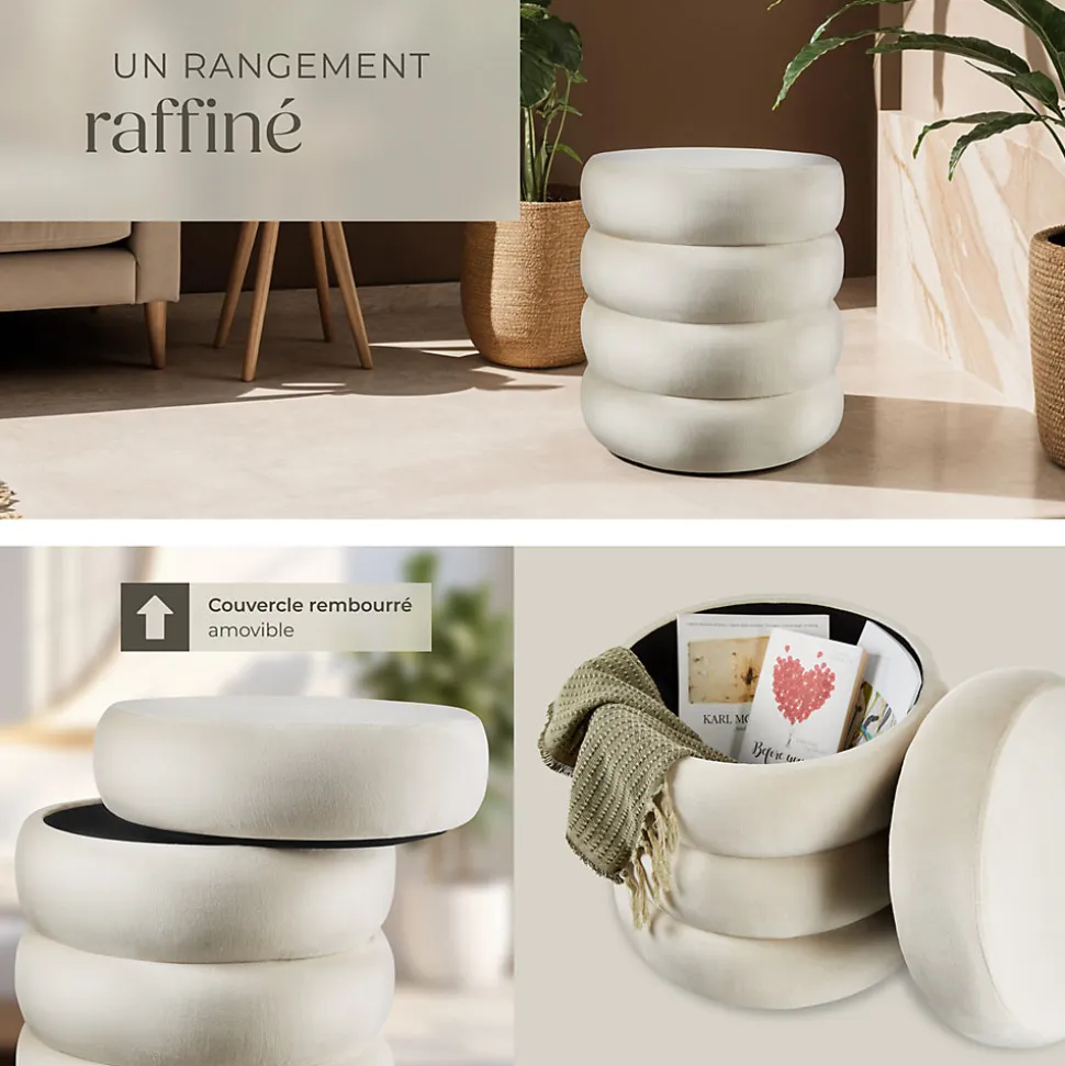 Tabouret avec espace de rangement rond 42 x 42 x 47 cm