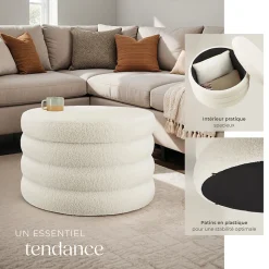 Tabouret avec espace de rangement rond 67 x 42 cm