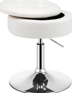 Tabouret de Coiffeuse Capitonné Pouf de Rangement d appoint Chaise de Maquillage Pivotante à 360 degrés