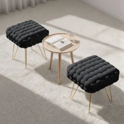 Tabouret en velours tressé rembourré 38 cm DOTTY Noir
