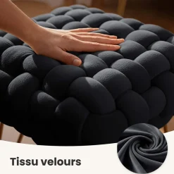 Tabouret en velours tressé rembourré 38 cm DOTTY Noir