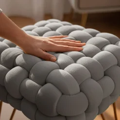 Tabouret en velours tressé rembourré 38 cm DOTTY Gris Clair