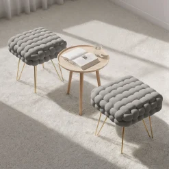 Tabouret en velours tressé rembourré 38 cm DOTTY Gris Clair
