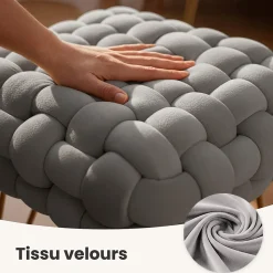 Tabouret en velours tressé rembourré 38 cm DOTTY Gris Clair