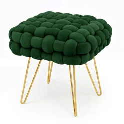 Tabouret en velours tressé rembourré 38 cm DOTTY Vert Bouteille