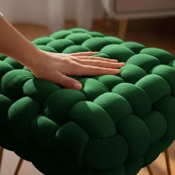 Tabouret en velours tressé rembourré 38 cm DOTTY Vert Bouteille