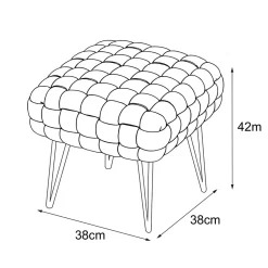 Tabouret en velours tressé rembourré 38 cm DOTTY Crème