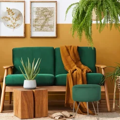 Tabouret en Velours Vert avec Siège Rembourré pour le Salon