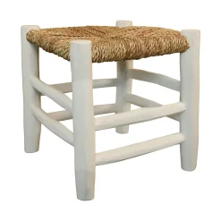 Tabouret Marocain blanc en bois (30x30x30 cm - Blanc)