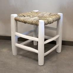 Tabouret Marocain blanc en bois (30x30x30 cm - Blanc)