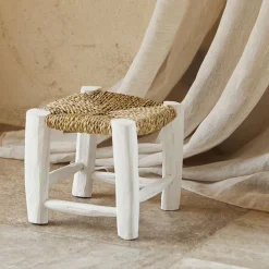 Tabouret Marocain blanc en bois (20x20x20 cm - Blanc)