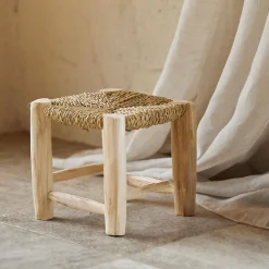Tabouret Marocain bois de laurier (20 cm - Naturel)