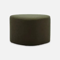 tabouret. pouf en forme de galet en tissu kaki foncé. TAO L 60 x P 44 x H 40cm
