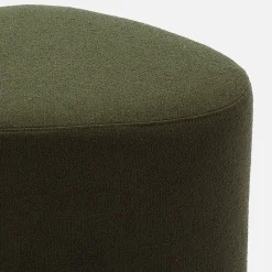 tabouret. pouf en forme de galet en tissu kaki foncé. TAO L 60 x P 44 x H 40cm