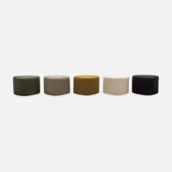 tabouret. pouf en forme de galet en tissu kaki foncé. TAO L 60 x P 44 x H 40cm