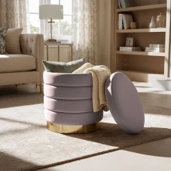 Tabouret rembourré en velours avec rangement 40 cm LUNA Rose Poudré