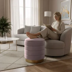 Tabouret rembourré en velours avec rangement 40 cm LUNA Rose Poudré