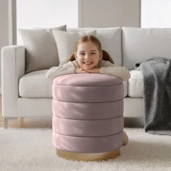 Tabouret rembourré en velours avec rangement 40 cm LUNA Rose Poudré