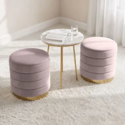 Tabouret rembourré en velours avec rangement 40 cm LUNA Rose Poudré