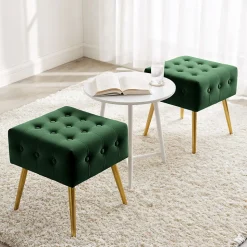 Tabouret rembourré en velours 40 cm QUADRA Vert Bouteille