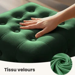 Tabouret rembourré en velours 40 cm QUADRA Vert Bouteille