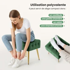 Tabouret rembourré en velours 40 cm QUADRA Vert Bouteille