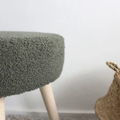 Tabouret rond en bouclettes (45x45x40 cm - Vert)