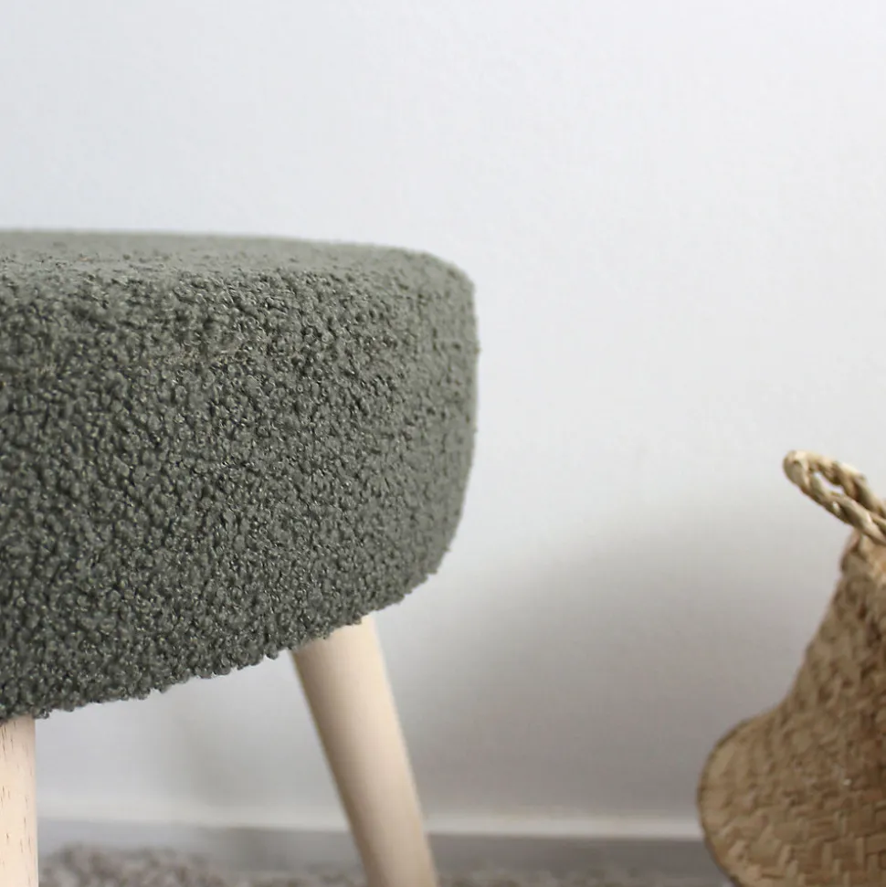 Tabouret rond en bouclettes (45x45x40 cm - Vert)
