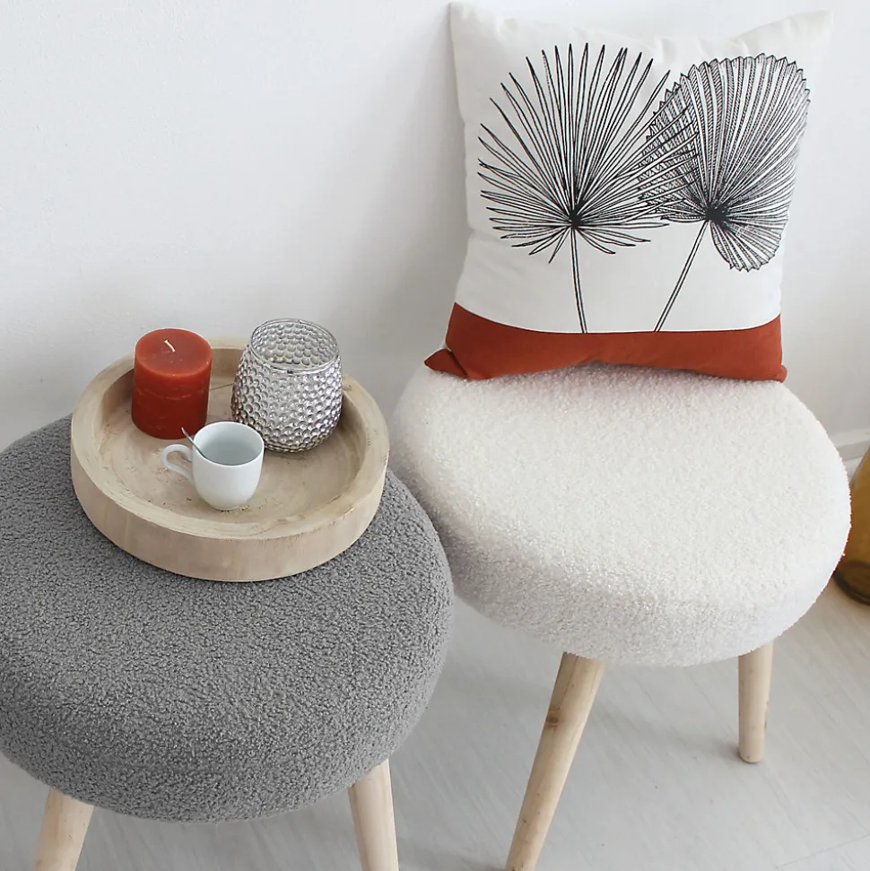 Tabouret rond en bouclettes (45x45x40 cm - Vert)