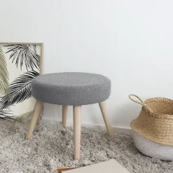 Tabouret rond en bouclettes (45x45x40 cm - Gris)