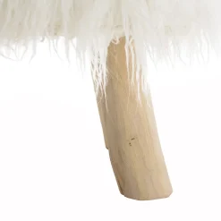 Tabouret rond 40x40cm peau de mouton couleur ivoire pieds bois