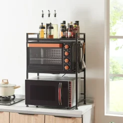 Étagère à micro-ondes Sorsele avec 2 tablettes réglables noir en.casa