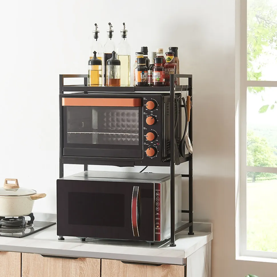 Étagère à micro-ondes Sorsele avec 2 tablettes réglables noir en.casa