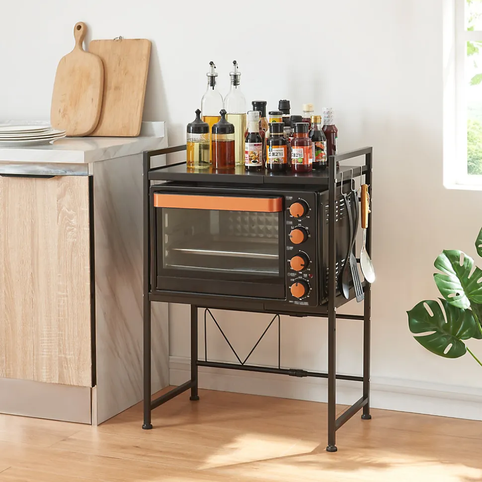 Étagère à micro-ondes Sorsele avec 2 tablettes réglables noir en.casa
