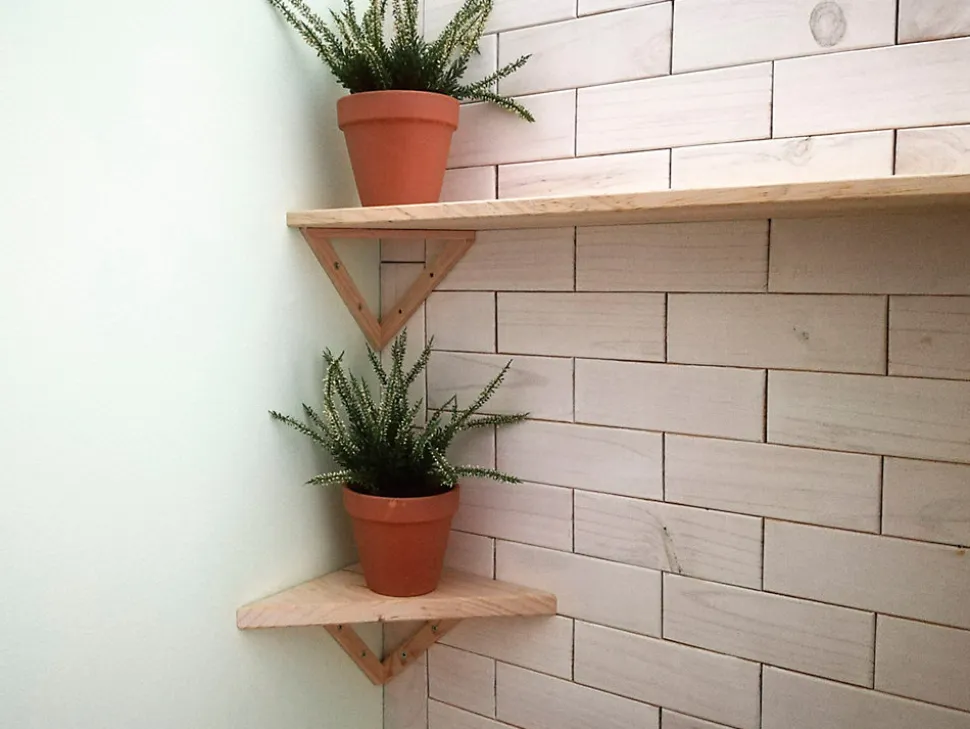 Étagère angle et triangulaire en pin massif 25x25x35 cm