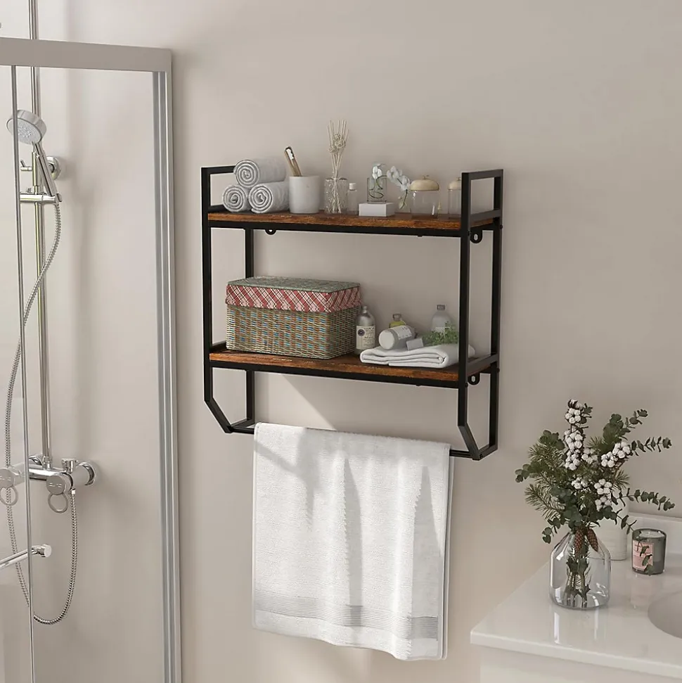 étagère de Rangement Murale, étagère à 2 Niveaux avec Porte-Serviettes, étagère avec Structure en Métal, pour Chambre, Cuisine