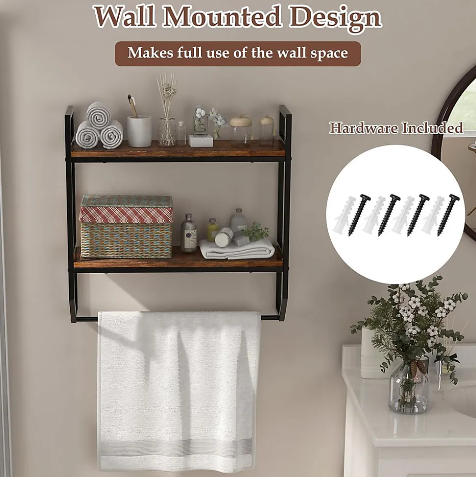 étagère de Rangement Murale, étagère à 2 Niveaux avec Porte-Serviettes, étagère avec Structure en Métal, pour Chambre, Cuisine
