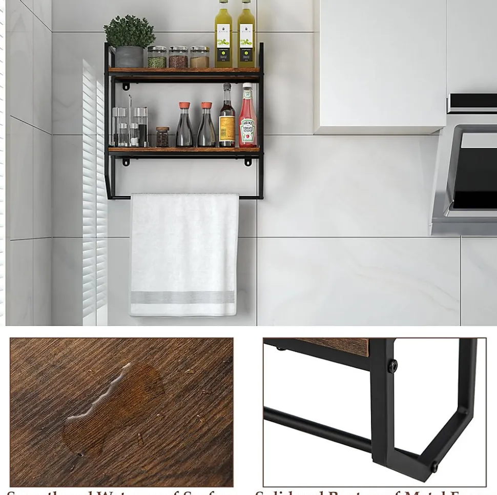 étagère de Rangement Murale, étagère à 2 Niveaux avec Porte-Serviettes, étagère avec Structure en Métal, pour Chambre, Cuisine