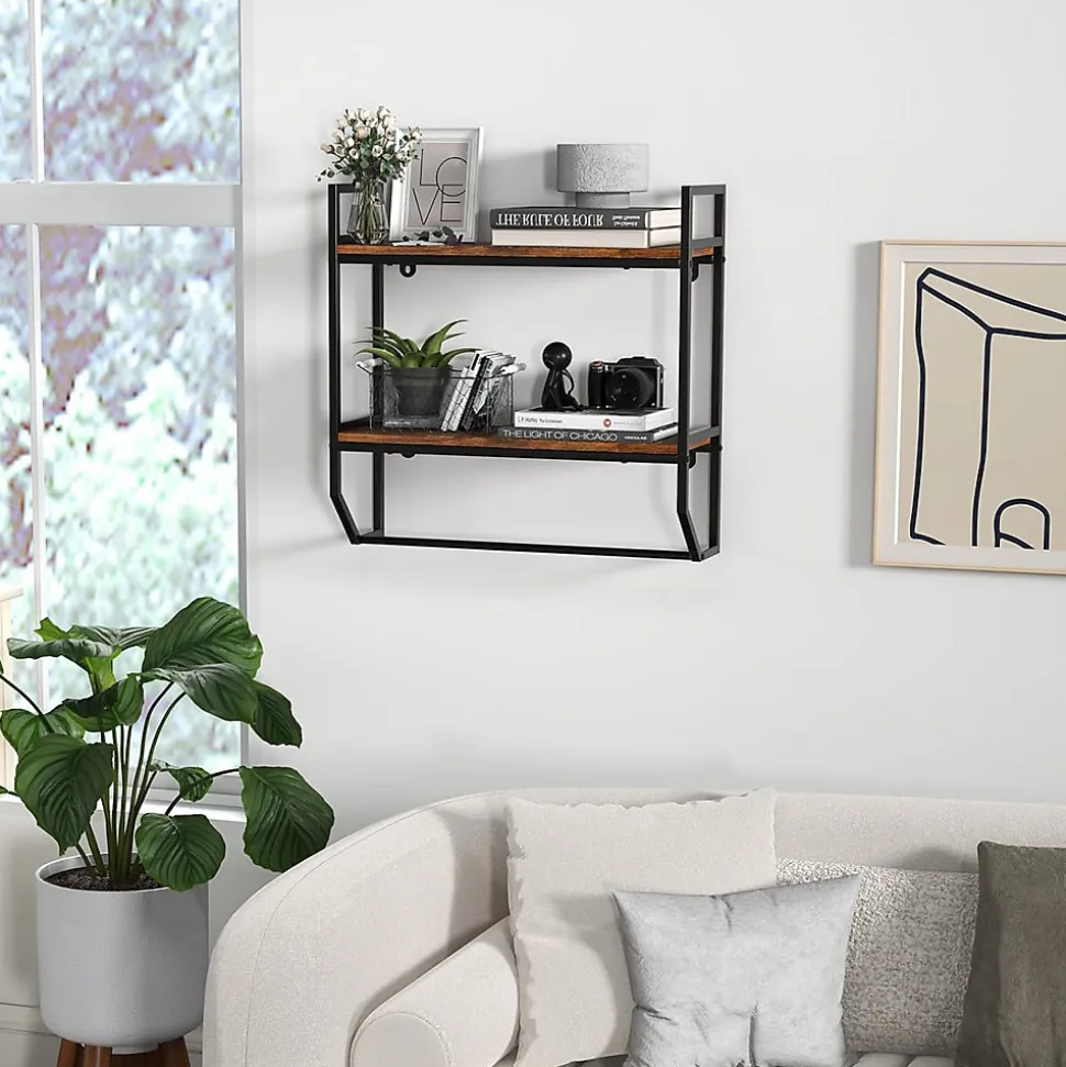 étagère de Rangement Murale, étagère à 2 Niveaux avec Porte-Serviettes, étagère avec Structure en Métal, pour Chambre, Cuisine