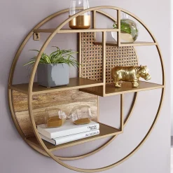 Étagère Murale 62 cm Ronde Bois Massif et Metal Industrielle Pour le Mur FineBuy