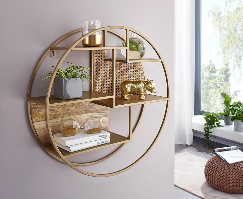 Étagère Murale 62 cm Ronde Bois Massif et Metal Industrielle Pour le Mur FineBuy