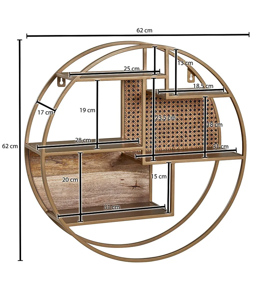 Étagère Murale 62 cm Ronde Bois Massif et Metal Industrielle Pour le Mur FineBuy