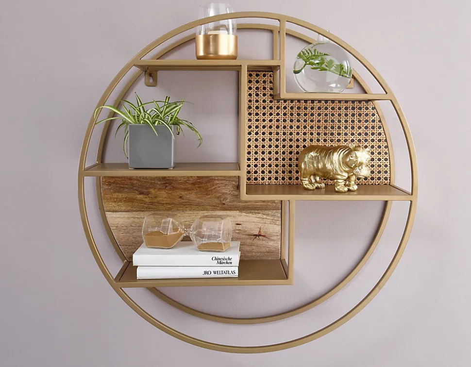 Étagère Murale 62 cm Ronde Bois Massif et Metal Industrielle Pour le Mur FineBuy