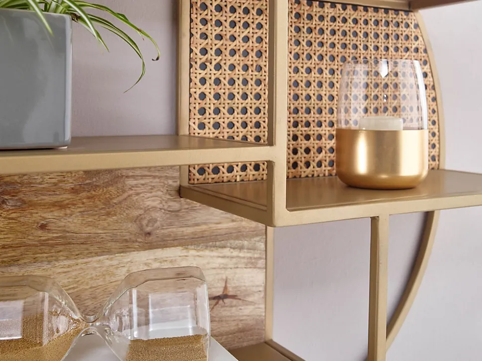 Étagère Murale 62 cm Ronde Bois Massif et Metal Industrielle Pour le Mur FineBuy