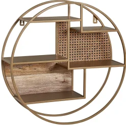 Étagère Murale 62 cm Ronde Bois Massif et Metal Industrielle Pour le Mur FineBuy
