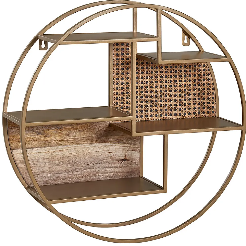 Étagère Murale 62 cm Ronde Bois Massif et Metal Industrielle Pour le Mur FineBuy
