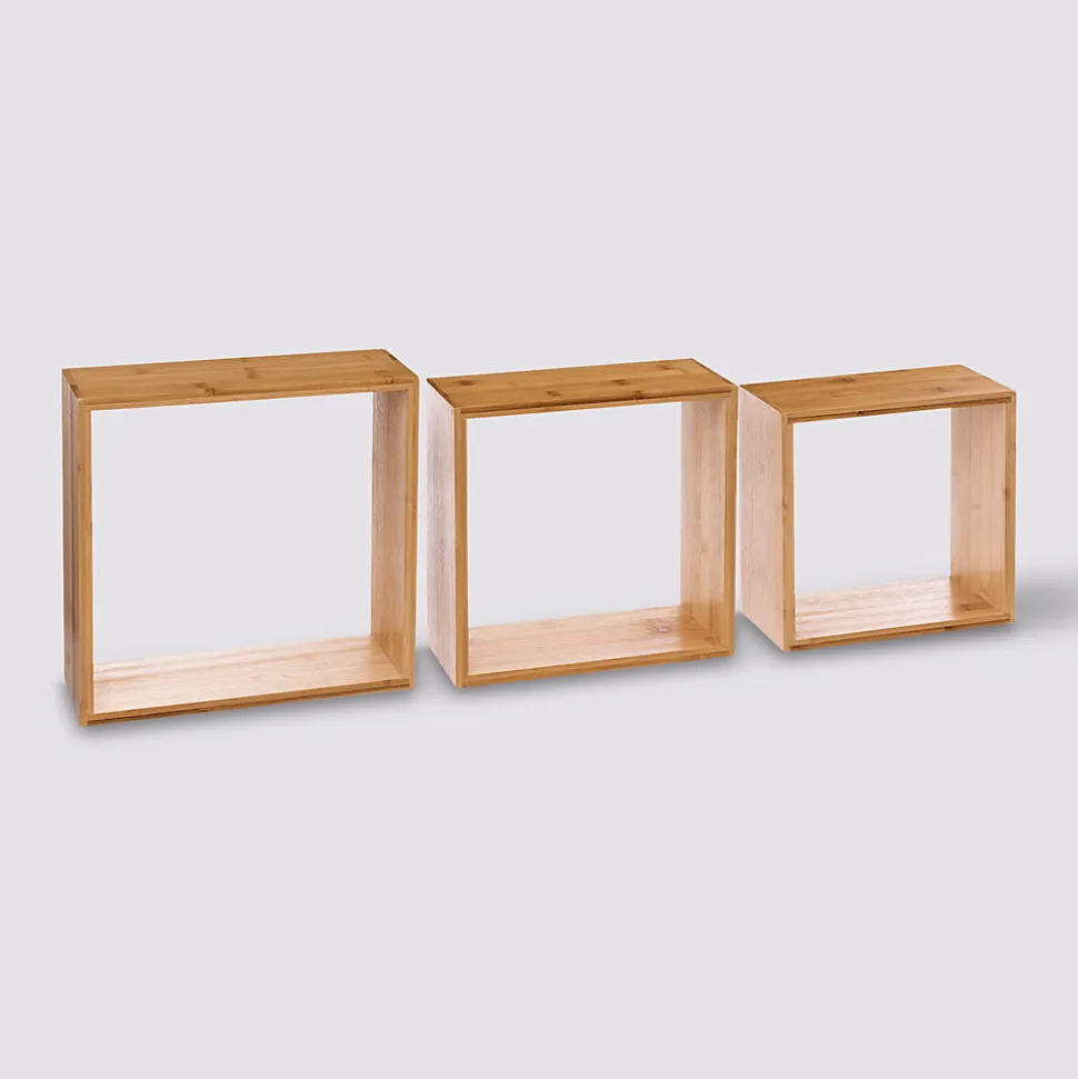 Étagère murale cube Fixy 5Five P.9 cm en bambou vendue par 3 pièces