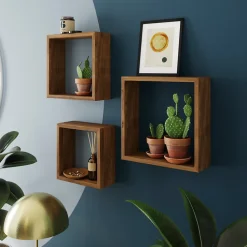 Étagère murale cube modulable Form Rigga effet noyer vendue par 3 pièces